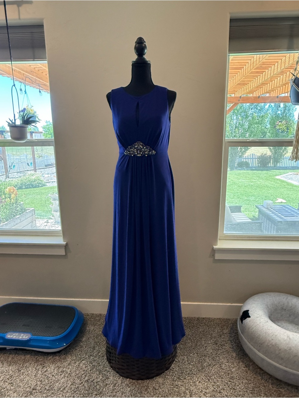 Eliza J Royal Blue Sleeveless Maxi Dress with Jeweled Waist